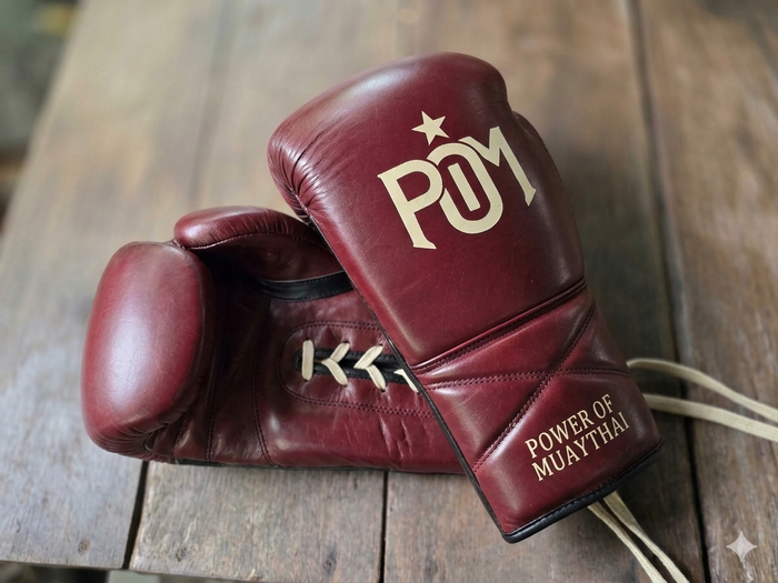 P.O.M Premium Echtleder Boxhandschuhe – Rot/Gold (Schnürung)