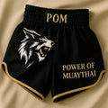 P.O.M Muay Thai Shorts mit weiß-goldenem Wolf-Design auf Schwarz