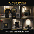 P.O.M Power-Paket – Boxhandschuhe Gold Edition, Shorts, T-Shirt, Knöchelschoner, Bandagen