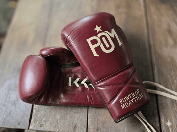 P.O.M Premium Echtleder Boxhandschuhe – Rot/Gold (Schnürung) - P.O.M