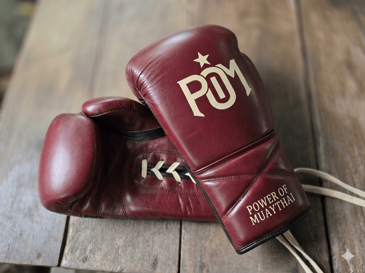 P.O.M Premium Echtleder Boxhandschuhe – Rot/Gold (Schnürung) - P.O.M