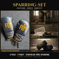 P.O.M Sparring-Set – Echtleder-Handschuhe, Schienbeinschoner, Zahnschutz, Bandagen