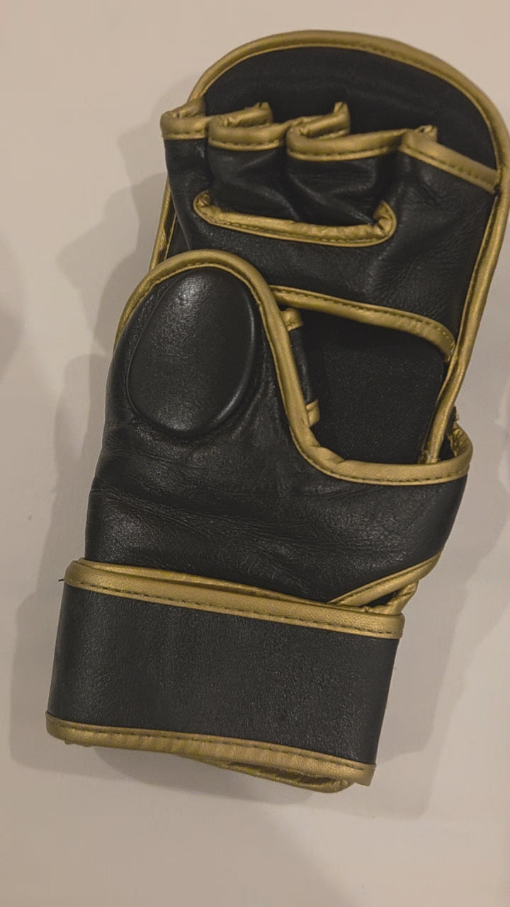 P.O.M MMA Sparringshandschuhe Echtleder – Schwarz/Gold